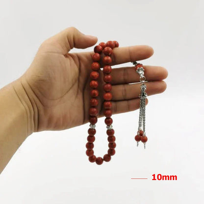 Tasbih Natural Red Grass Coral Muslim Prayer Beads Bracelet – Eid &amp; Ramadan Gift | Islamic Rosary | Arabic Fashion Accessories