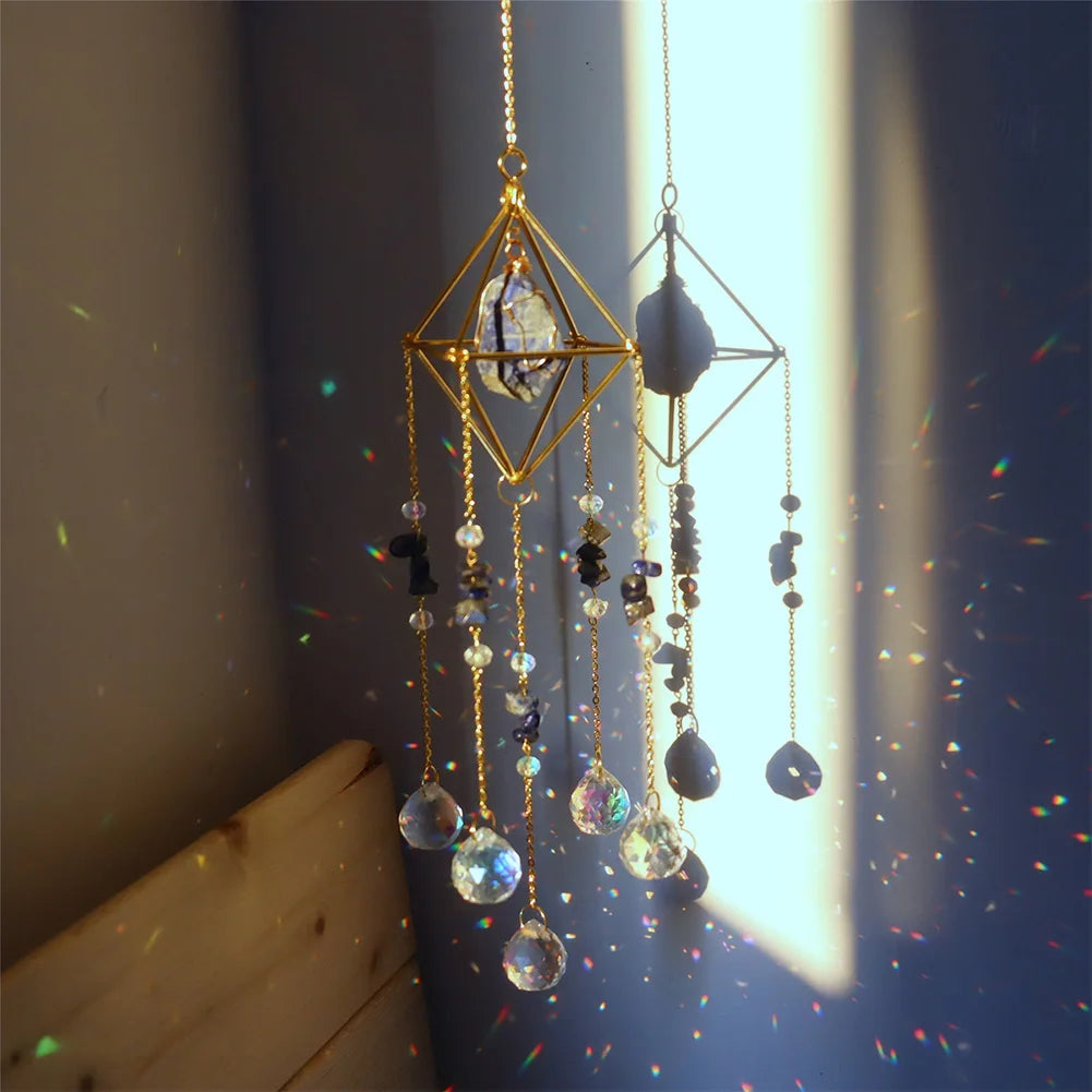 Crystal Wind Chimes – Sun & Moon Pendant Light Catcher Wall Hanging for Garden, Window, or Room Decor