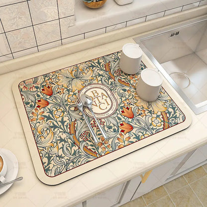 Super Absorbent Large Kitchen Mat – Quick-Dry Dish Drying &amp; Coffee Drain Pad with Non-Slip Backing