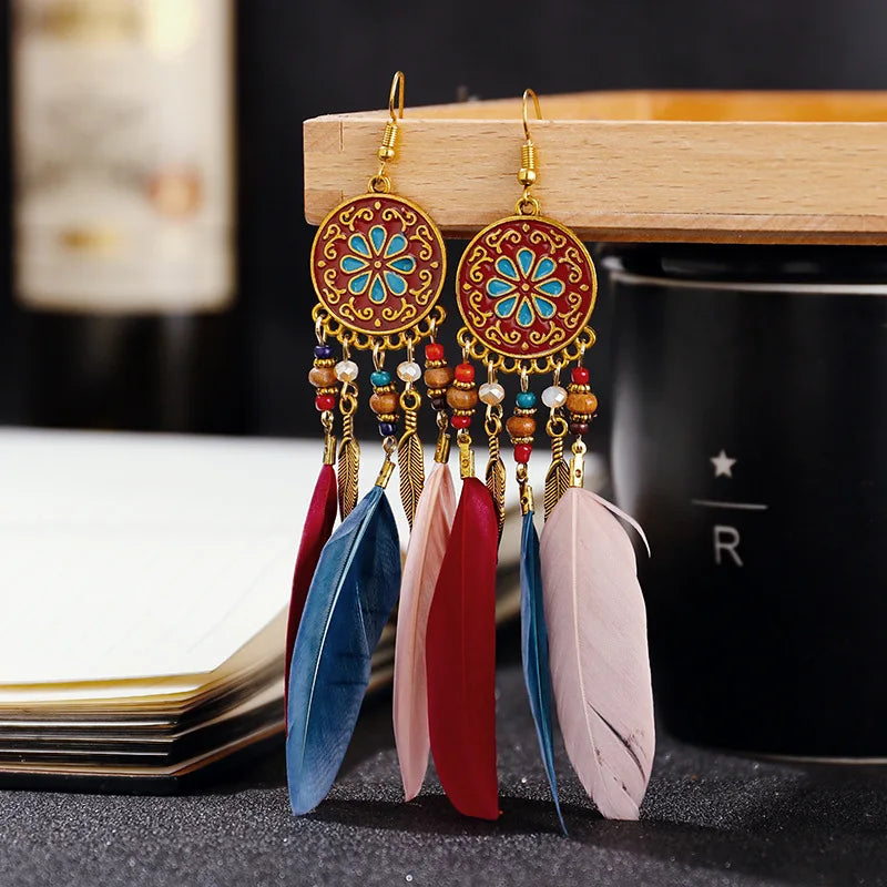 Boho Long Feather Dangle Earrings: Embrace Bohemian Style