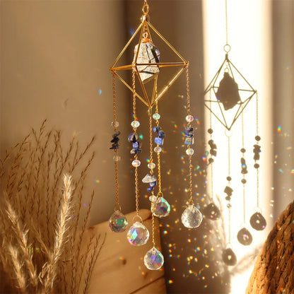 Crystal Wind Chimes – Sun & Moon Pendant Light Catcher Wall Hanging for Garden, Window, or Room Decor