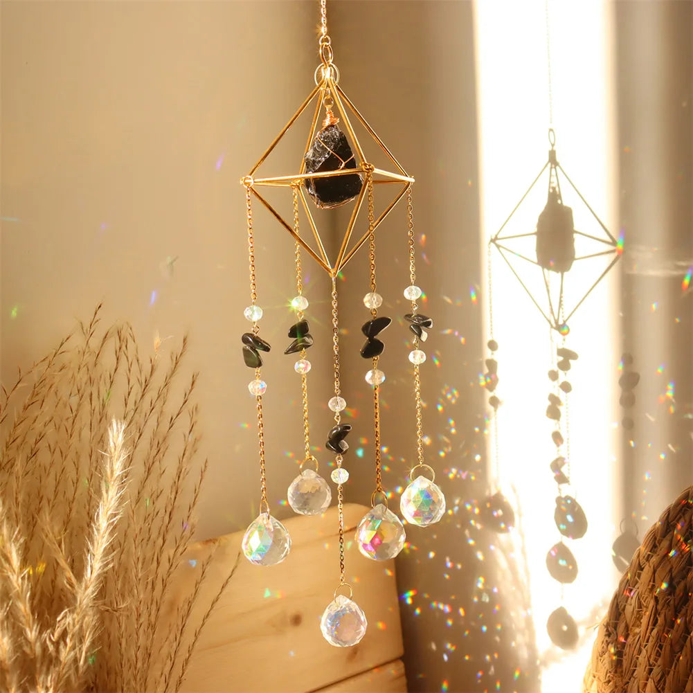 Crystal Wind Chimes – Sun & Moon Pendant Light Catcher Wall Hanging for Garden, Window, or Room Decor