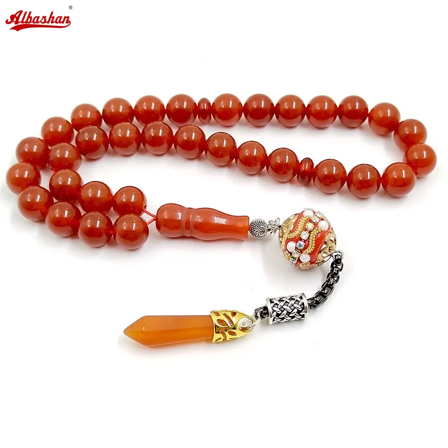 Tasbih Natural Brazil Red Agate Stone – 2025 Islamic Misbaha Bracelet