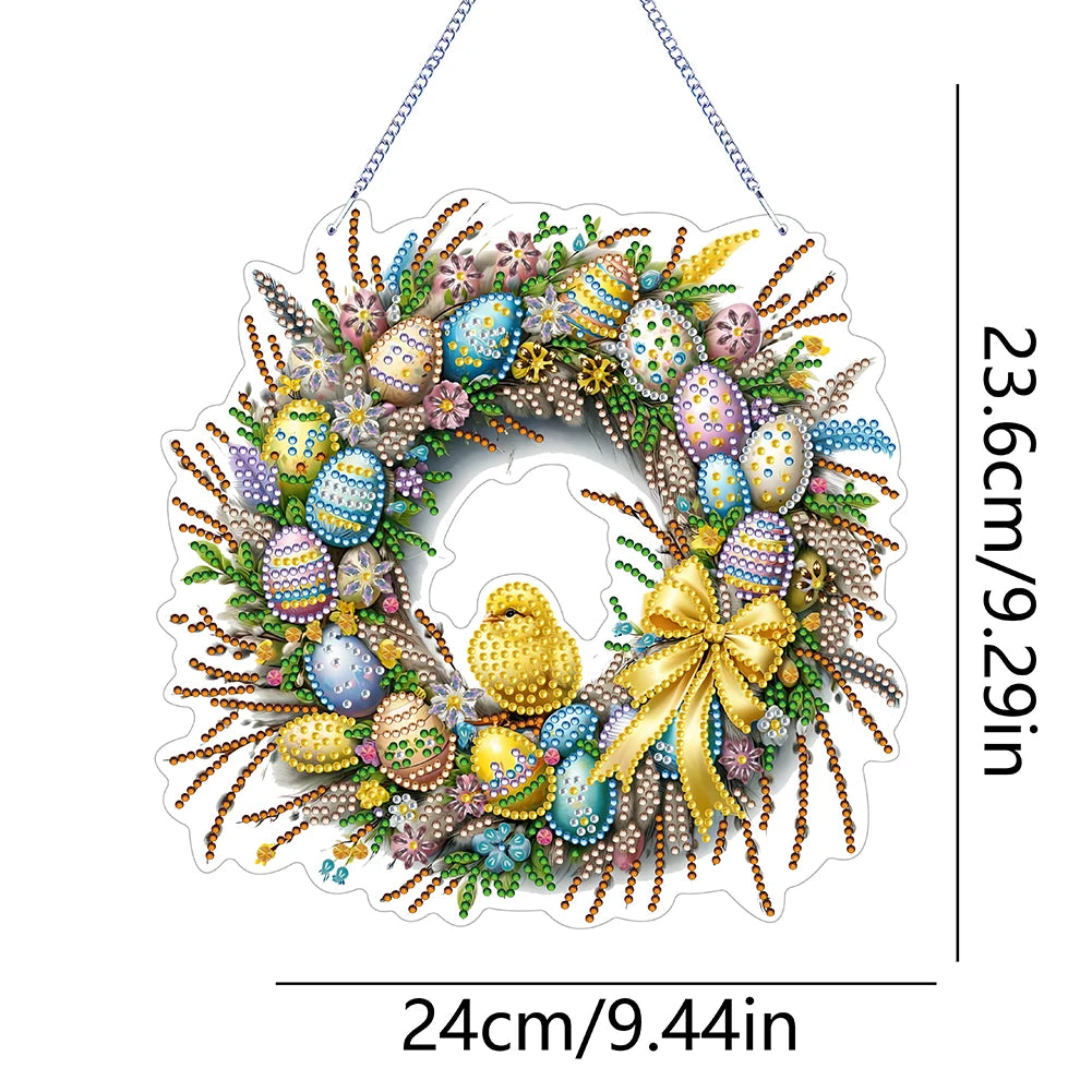 Single-Sided 5D Diamond Painting Hanging Pendant – Handmade Easter Wreath Crystal Art Decoration