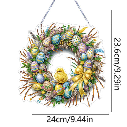 Single-Sided 5D Diamond Painting Hanging Pendant – Handmade Easter Wreath Crystal Art Decoration