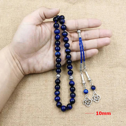 Natural Blue Tiger Eye Tasbih – Islamic Prayer Beads Misbaha for Men | 33/66/99 Beads Muslim Rosary Bracelet with Metal Tassel – Eid & Ramadan Gift