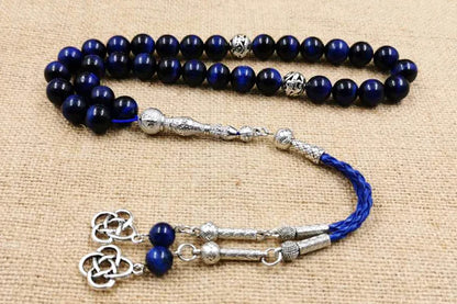 Natural Blue Tiger Eye Tasbih – Islamic Prayer Beads Misbaha for Men | 33/66/99 Beads Muslim Rosary Bracelet with Metal Tassel – Eid & Ramadan Gift