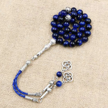 Natural Blue Tiger Eye Tasbih – Islamic Prayer Beads Misbaha for Men | 33/66/99 Beads Muslim Rosary Bracelet with Metal Tassel – Eid & Ramadan Gift
