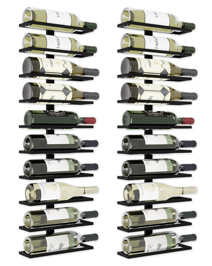 Set 2 Pcs Metal Wall Mount Wine Rack for Wine Bottles, Liquor, Champagne (Holds 10 Bottles)