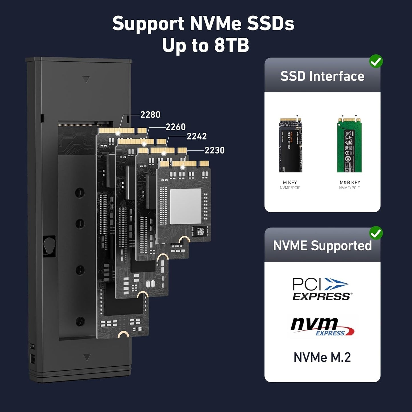 BENFEI M.2 SSD Enclosure USB3.2 Gen2 10 Gbps, Tool-Free for NVME B & M Keys with Size 2230/2242/2260/2280 SSDs - The Grand Bazaar of Australia
