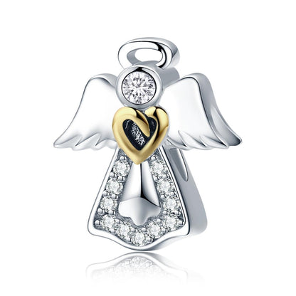 925 Sterling Silver Guardian Angel Diamond Pendant For Diy Bracelets