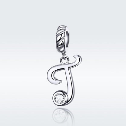 925 Sterling Silver Personalized Letter Pendant For Diy Bracelets And Necklaces Style - T