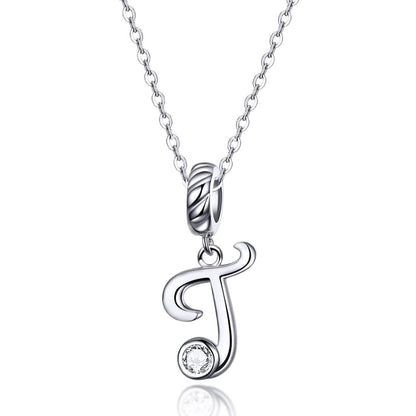 925 Sterling Silver Personalized Letter Pendant For Diy Bracelets And Necklaces Style - T