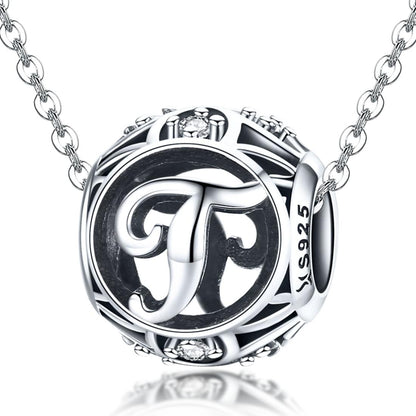 925 Sterling Silver Letter Beads For Diy Bracelets & Necklaces Style - T