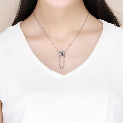 925 Sterling Silver Simple Diamond Beaded Bracelet Safety Chain