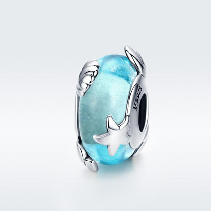 925 Sterling Silver Ocean Star Pendant Bracelet With Blue Glass Bead