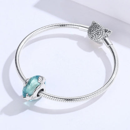 925 Sterling Silver Ocean Star Pendant Bracelet With Blue Glass Bead