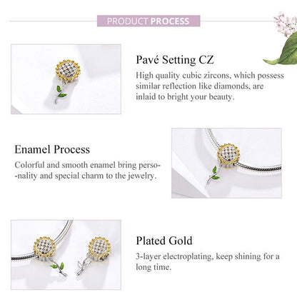 925 Sterling Silver Sunflower Pendant For Diy Bracelet
