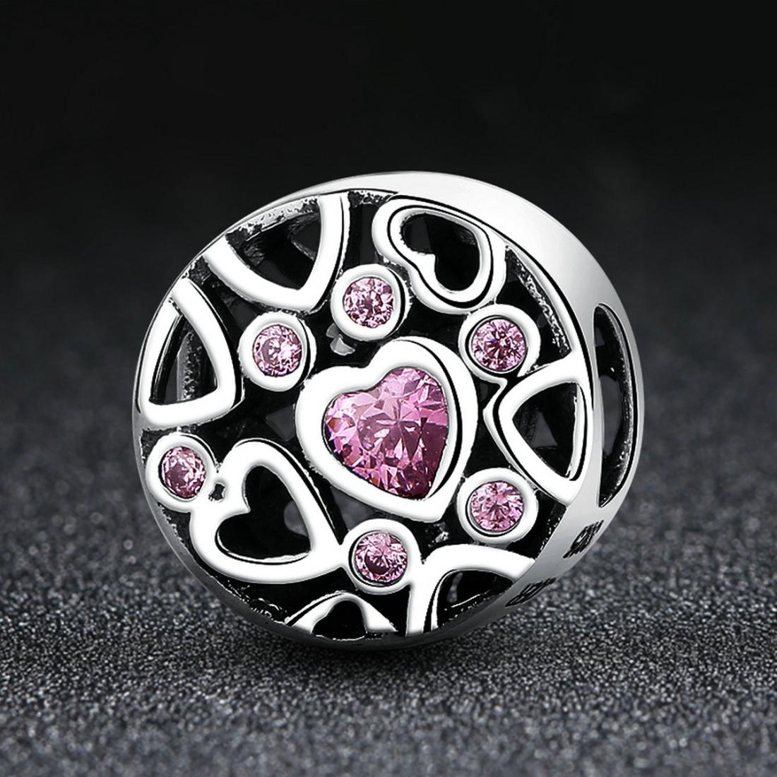 925 Sterling Silver Geometric Heart Shaped Hollow Beads For Diy Jewelry