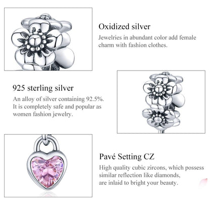 925 Sterling Silver Flower Bead Bracelet Charms