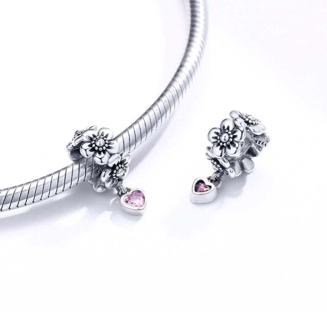 925 Sterling Silver Flower Bead Bracelet Charms