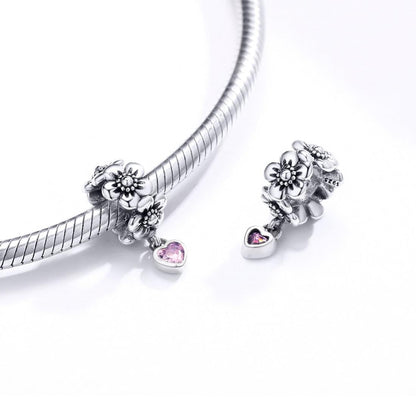 925 Sterling Silver Flower Bead Bracelet Charms