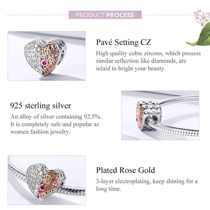 925 Sterling Silver Mother'S Heart Bead Pendant For Diy Bracelets And Necklaces