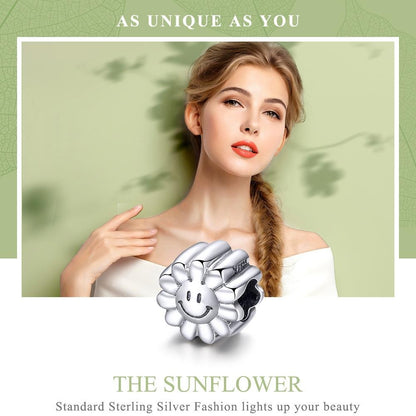 925 Sterling Silver Sunflower Smile Bead Pendant
