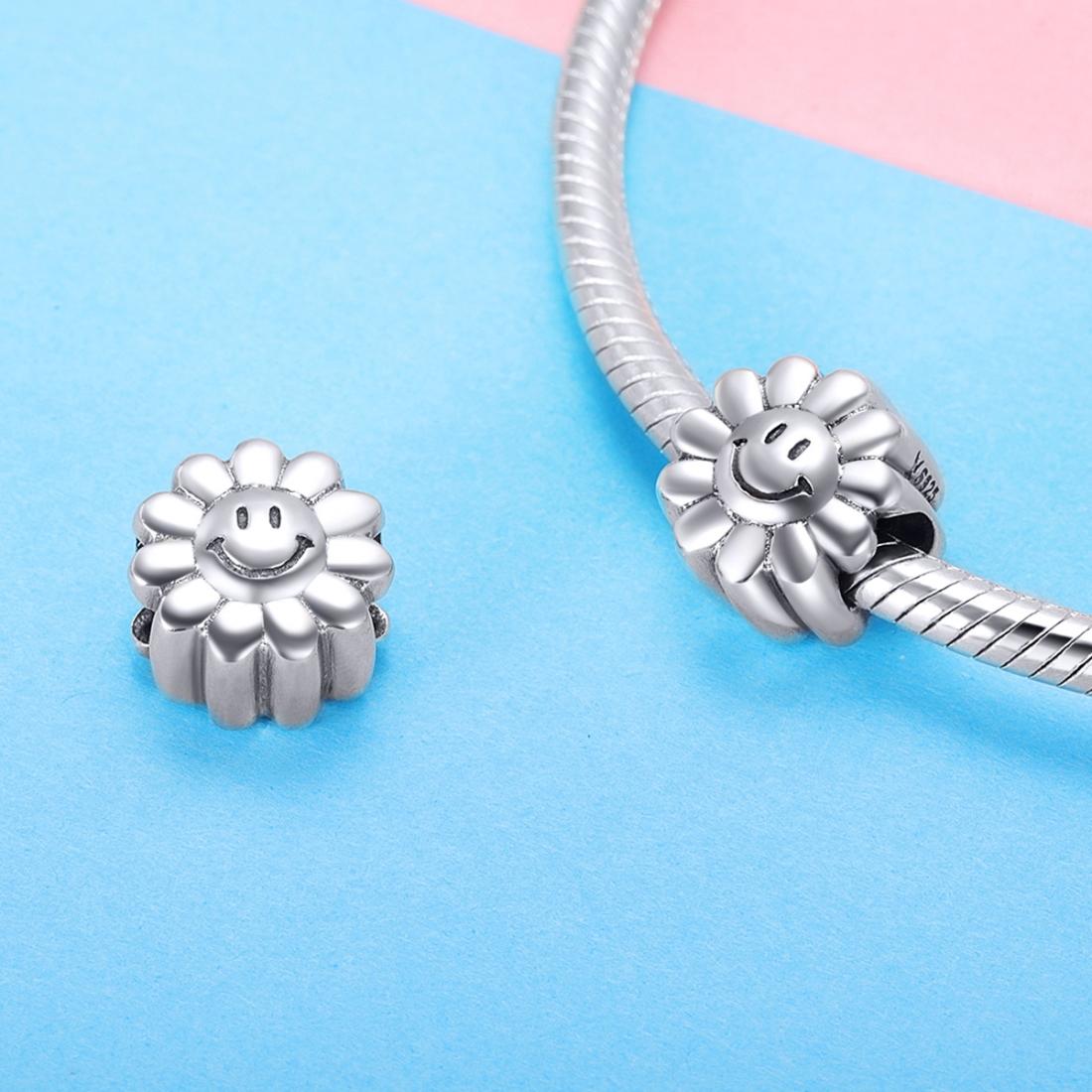 925 Sterling Silver Sunflower Smile Bead Pendant