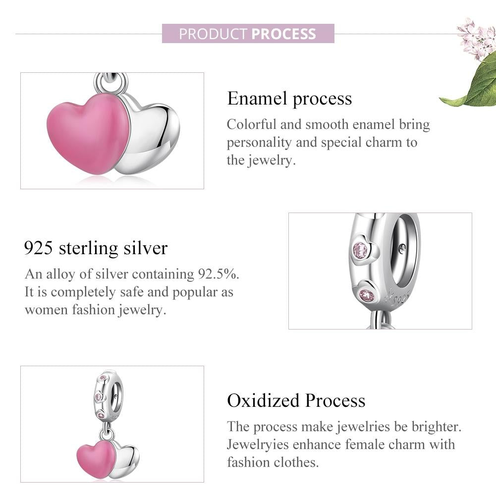 925 Sterling Silver Double Love Pendant For Bracelet Or Necklace