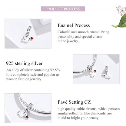 925 Sterling Silver Love Dove Pendant For Diy Bracelet Or Necklace