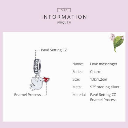 925 Sterling Silver Love Dove Pendant For Diy Bracelet Or Necklace