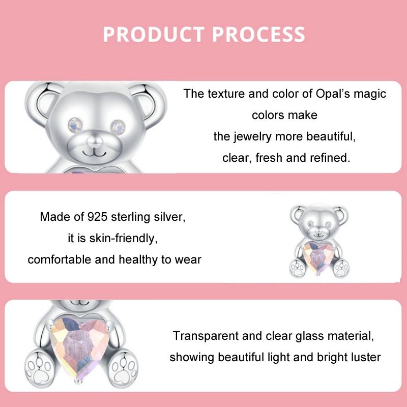 925 Sterling Silver Valentine'S Day Bear Beads