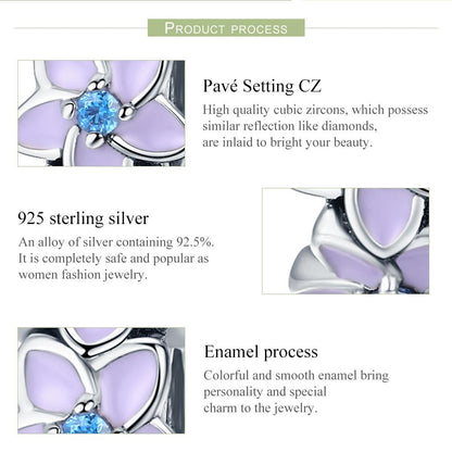 925 Sterling Silver Purple Flower Bracelet With Diamond Beads