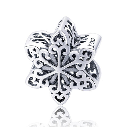 925 Sterling Silver Snowflake Beads For Diy Bracelets & Necklaces