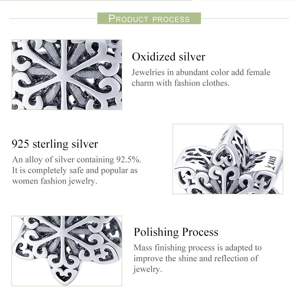 925 Sterling Silver Snowflake Beads For Diy Bracelets & Necklaces
