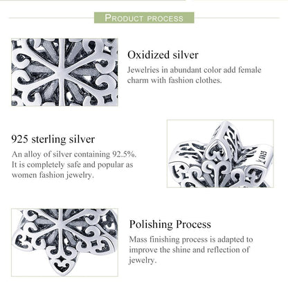 925 Sterling Silver Snowflake Beads For Diy Bracelets & Necklaces