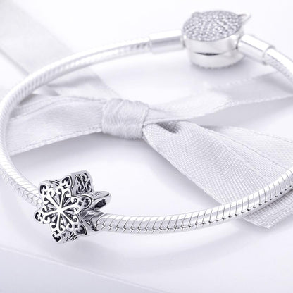 925 Sterling Silver Snowflake Beads For Diy Bracelets & Necklaces