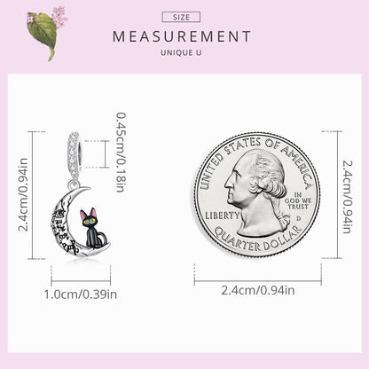 925 Sterling Silver Moon Cat Pendant For Bracelet Or Necklace