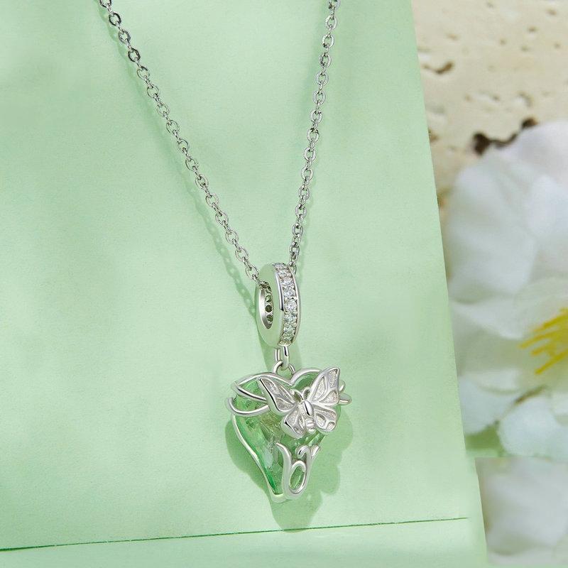 925 Sterling Silver Green Butterfly Pendant For Diy Bracelets