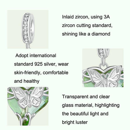 925 Sterling Silver Green Butterfly Pendant For Diy Bracelets