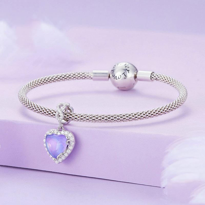 925 Sterling Silver Platinum Plated Zircon Heart Bracelet