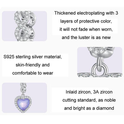 925 Sterling Silver Platinum Plated Zircon Heart Bracelet