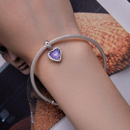 925 Sterling Silver Platinum Plated Zircon Heart Bracelet