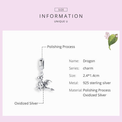 925 Sterling Silver Drogon Dinosaur Charm For Diy Bracelets
