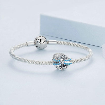 925 Sterling Silver Dragonfly Garland Zircon Bead Bracelet