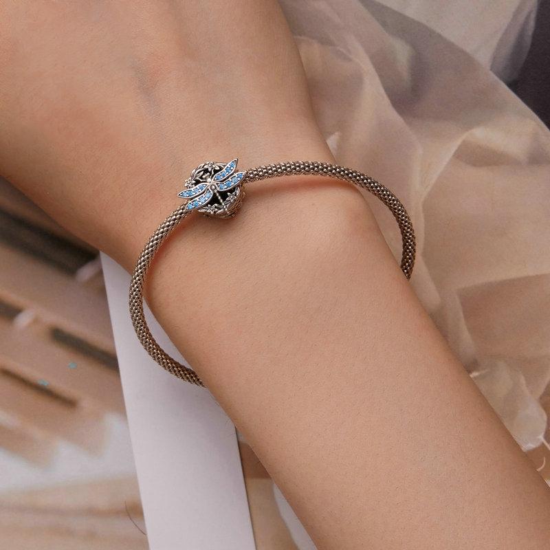 925 Sterling Silver Dragonfly Garland Zircon Bead Bracelet