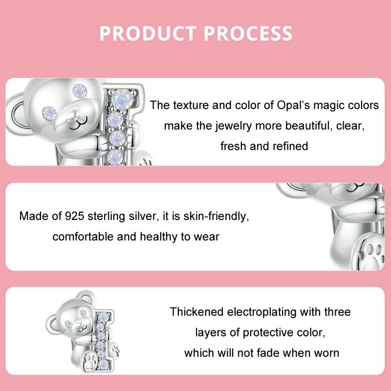 925 Sterling Silver Valentine'S Day Bear Beaded Diy Jewelry