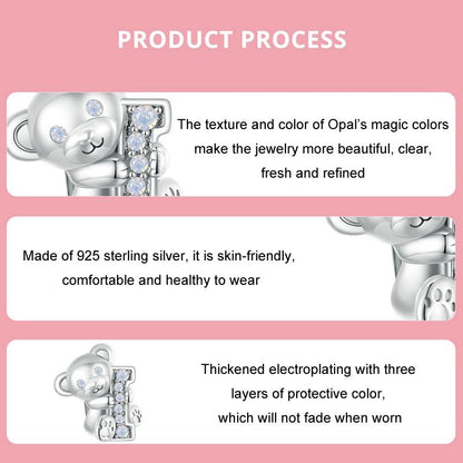 925 Sterling Silver Valentine'S Day Bear Beaded Diy Jewelry