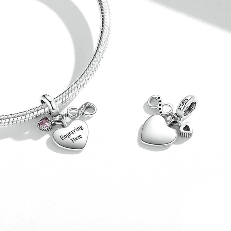 925 Sterling Silver Endless Heart Zircon Bracelet Pendant